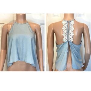 Wild Blue by Sadie Robertson Blue Chambray Open Back Halter Tank Top Size Medium